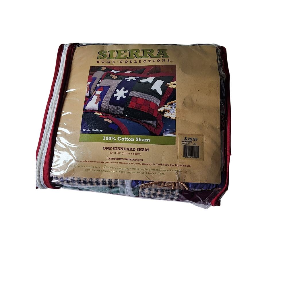 SIERRA HOME Patchwork WINTER HOLIDAY Colorful NEW Standard Pillow Sham- NWT
